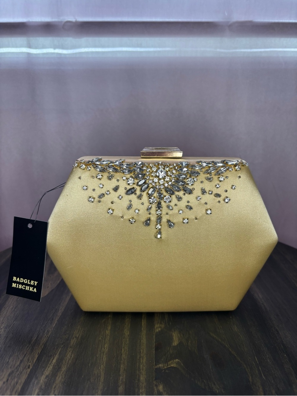 Badgley Mischka Gold Jeweled Hexagon Clutch